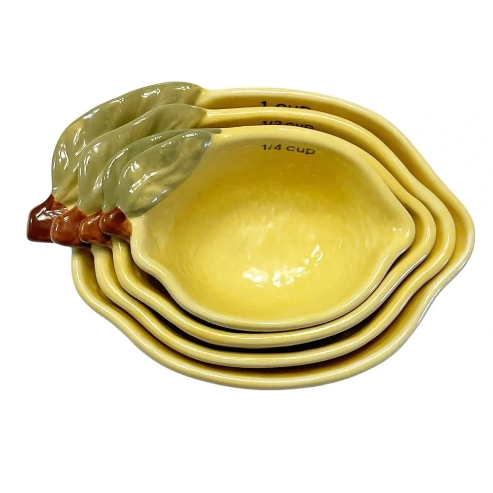 Creative Co-Op Lemon Measuring Cups Set Stoneware 4pc NEW